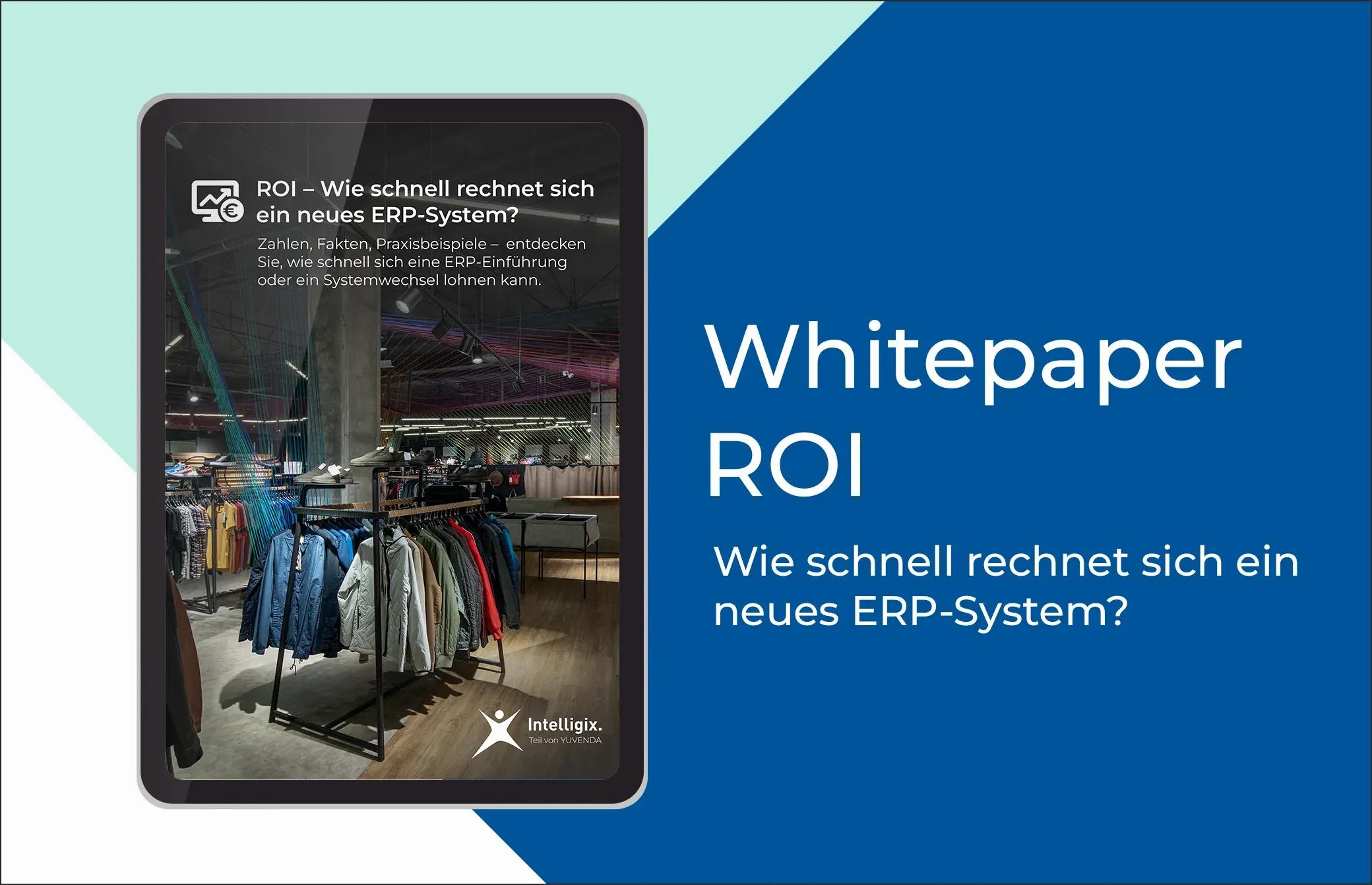 Tablet mit Whitepaper Titel "Wie schnell rechnet sich ein neues ERP-System"